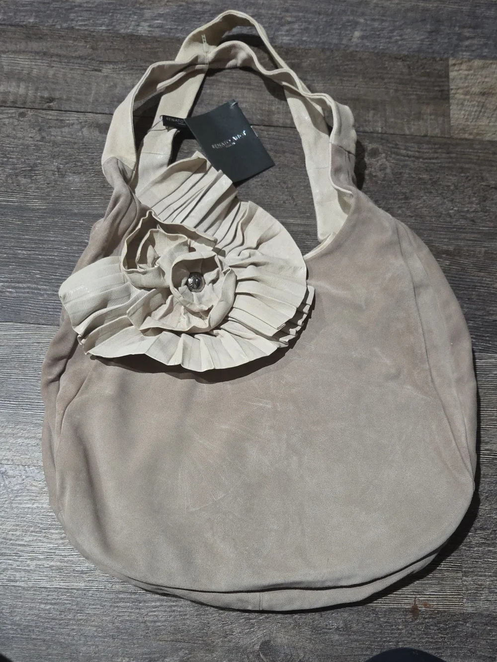 NWT Renato Angi Venezia Italian Suede Leather Rosette Flower Hobo Shoulder Bag